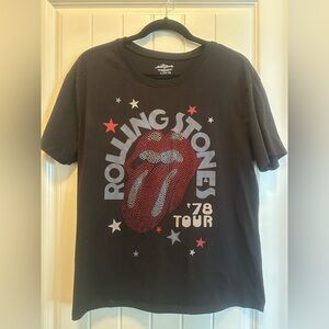 the Rolling Stones Black Tee with Studfed Red Tongue Graphic